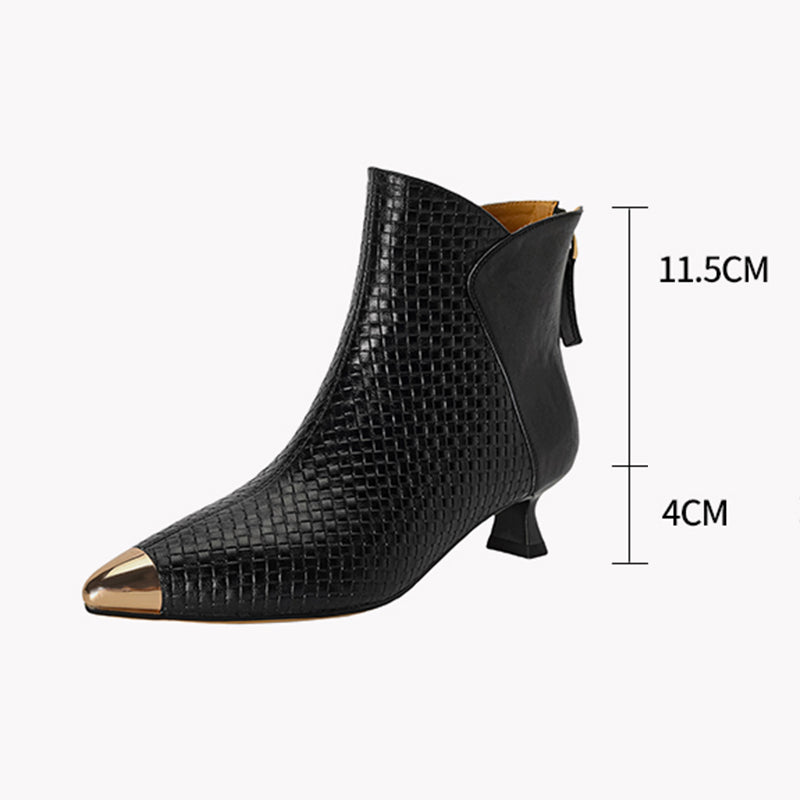 ChicZip Solid Leather Pointed Toe High Heel Boots