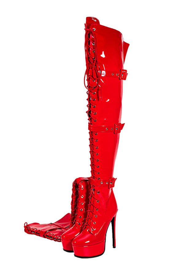 LuxeExo Pointed Toe High Heel Platform Long Boots