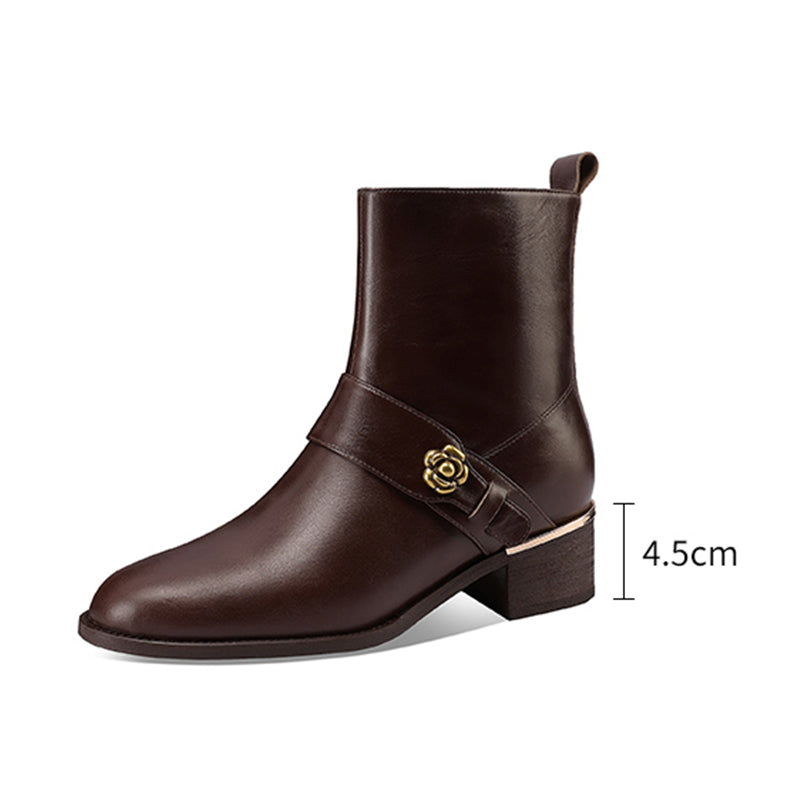 LeatherLux Chic Round Toe Winter Boots