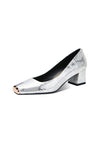 CrocoGlam Square Toe Slip-On Metal Heel Pumps