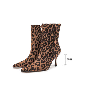 FlockLux Leopard Pointed Toe High Heeled Boots