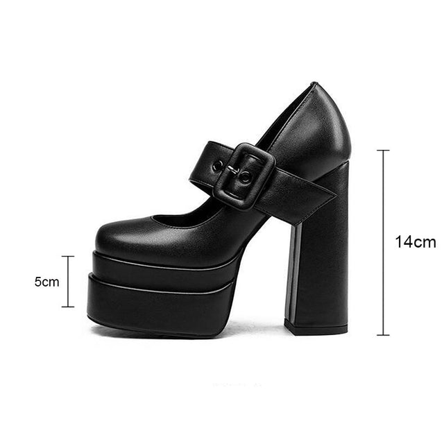 Chic Mary Janes Round Toe Buckle Platform Pumps