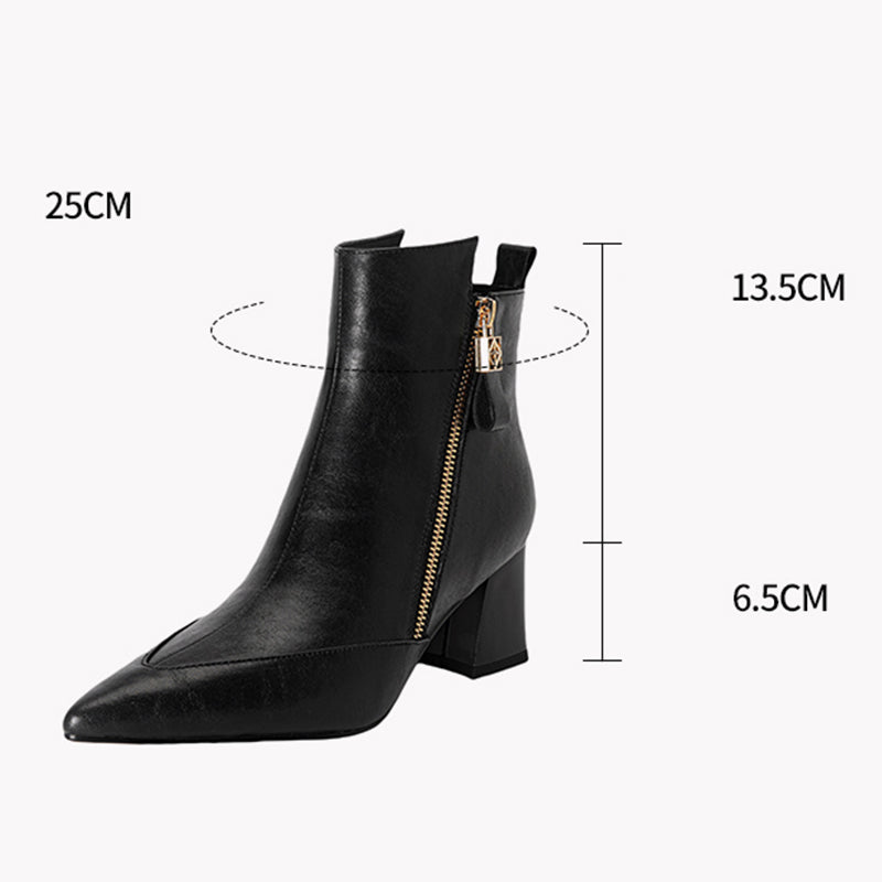 Chic Cow Leather Pointed Toe High Heeled Boots