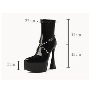 AlliChic Pointed Toe Platform Heel Ankle Boots