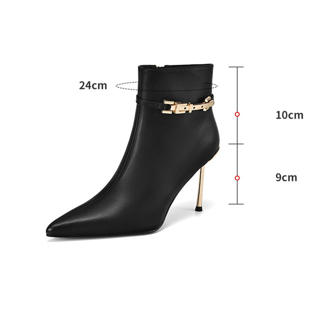 ChicZip Solid Leather Pointed Toe High Heel Boots