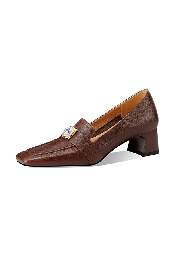 Chic LeatherLux Square Toe Low-med Heels