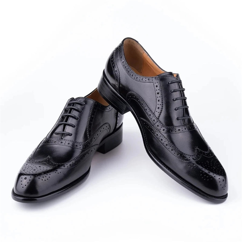 Elegant Carved British Leather Wedding Shoes