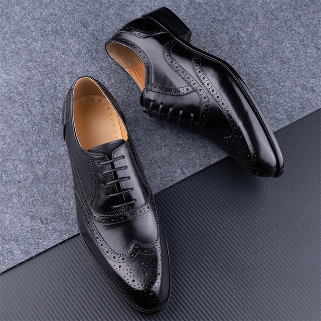 Elegant Carved British Leather Wedding Shoes