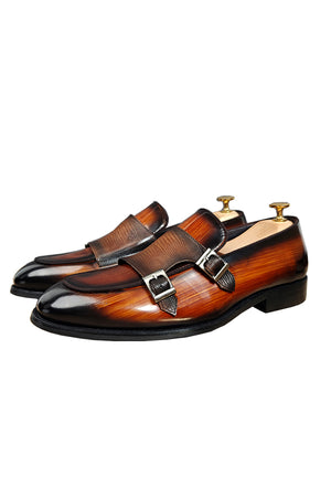 Luxleather  Buckle Texture Dress Shoes