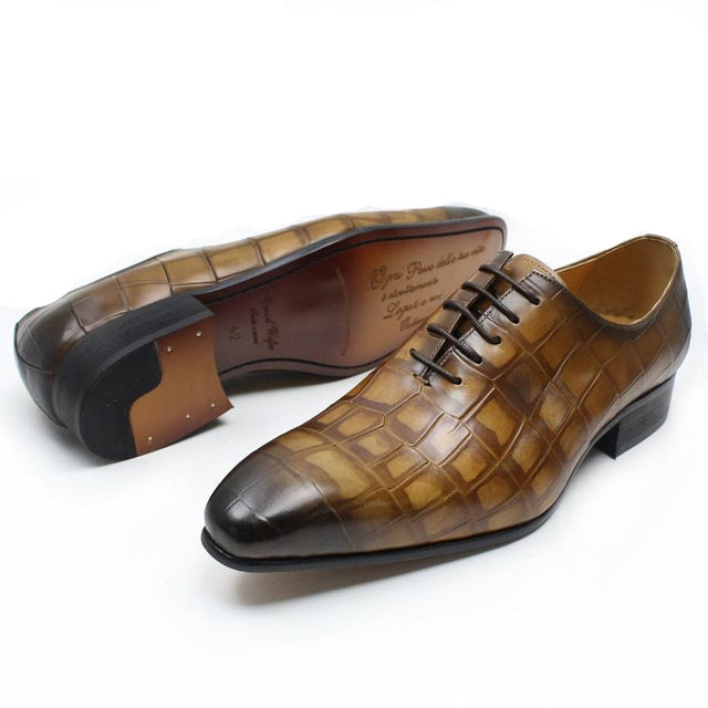 Opulent CrocLeather Pointed Toe Oxford Shoes