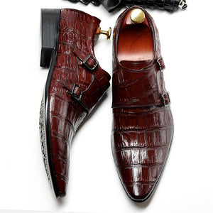 Luxury Alligator Pattern Pointed Toe Brogue Dress Shoes - FINAL SALE