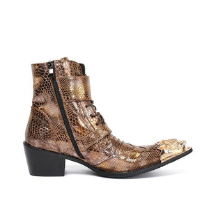 Snakeskin Chic Mid-calf Leather Cowboy Boots