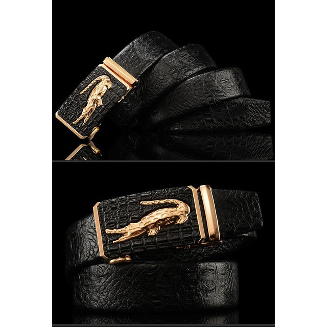 Luxury CrocTex Golden Copper Buckle Cow Skin Belt