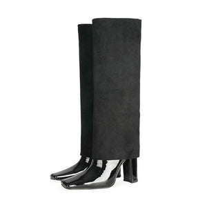 Patent Chic Square Toe Knee High Heels - FINAL SALE