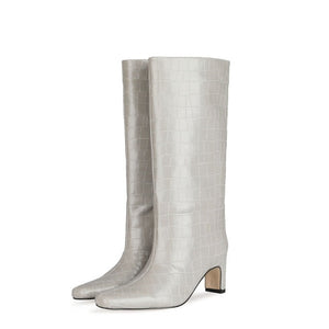 Crocluxe Exotic Square Toe Slip On Mid Calf Boots - FINAL SALE