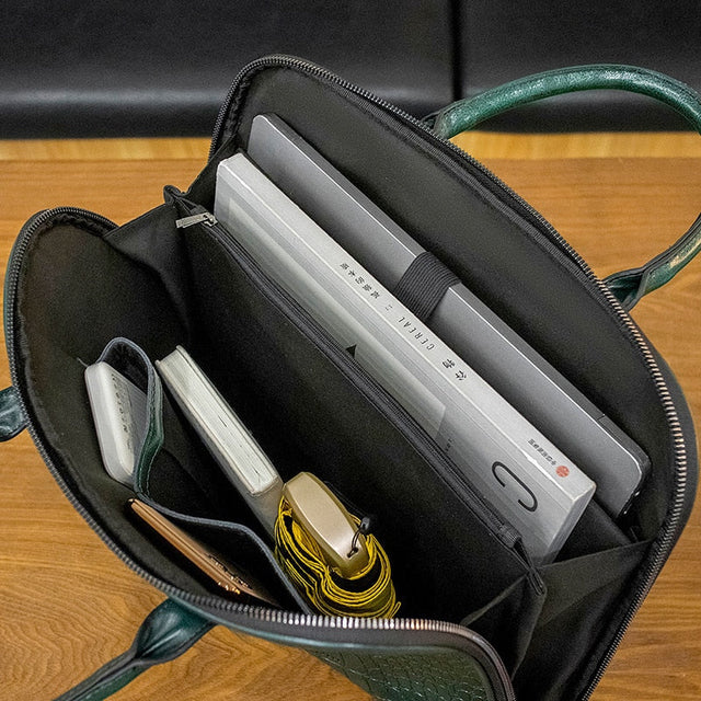 Luxury CrocLeather Laptop Tote & Shoulder Bag