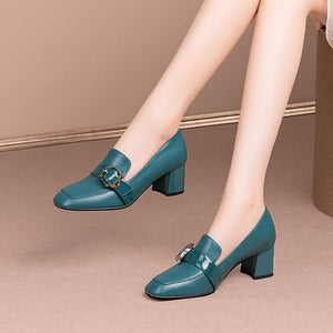 Vintage Square Toe Leather Heels of Elegance