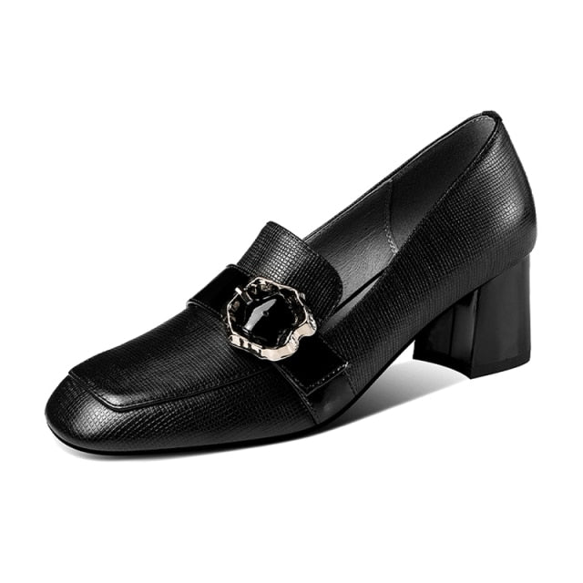 Vintage Square Toe Leather Heels of Elegance