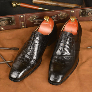 Luxury CrocPoint Lace-up Wedding Dress Shoes