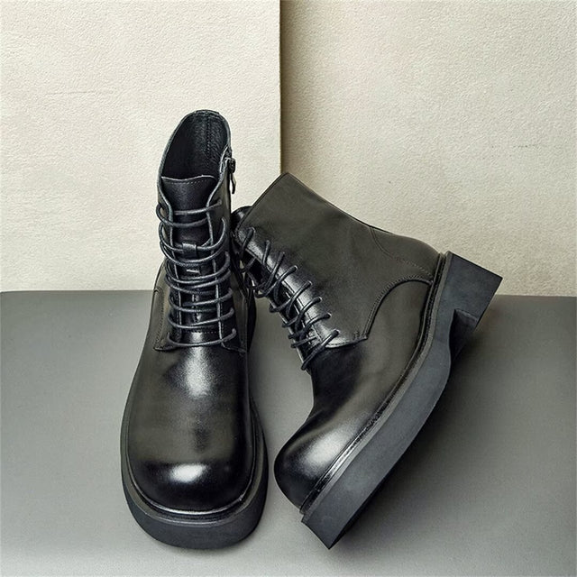 ClassicCow Leather Lace-Up Ankle Boots