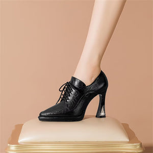 Lace-Up Cow Leather High Pumps