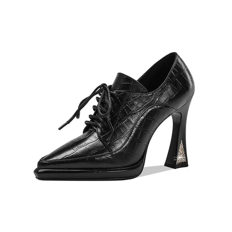 Lace-Up Cow Leather High Pumps
