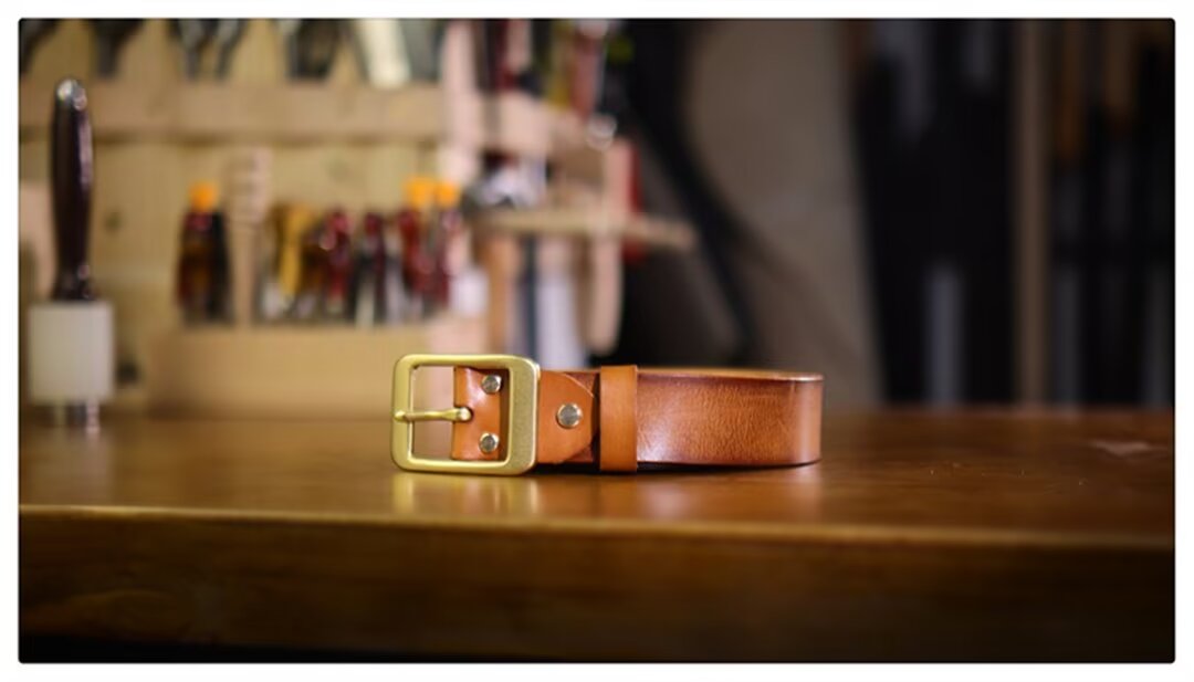 Elegant Copper Buckle Cowskin Belt