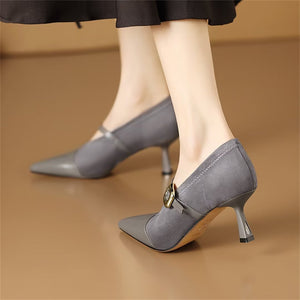 Chic Buckle Accent Leather Heels
