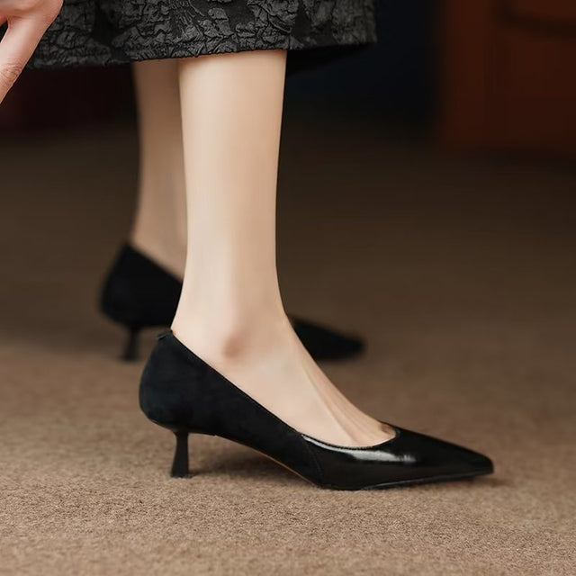 Luxury Leather Pointed Toe Slip On Heels
