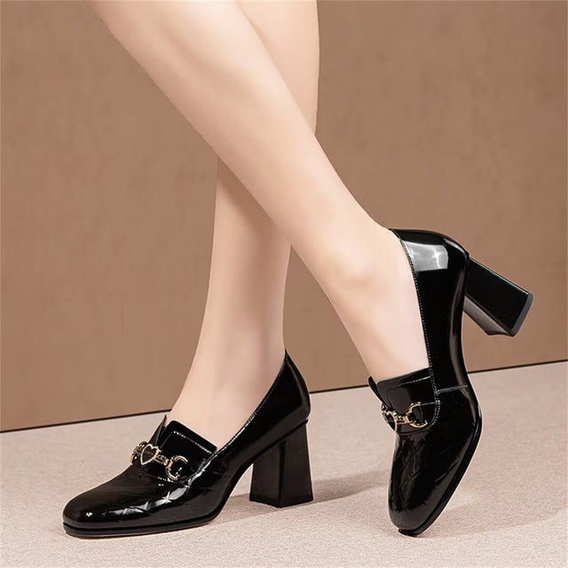 Square Sophistication Leather Heels