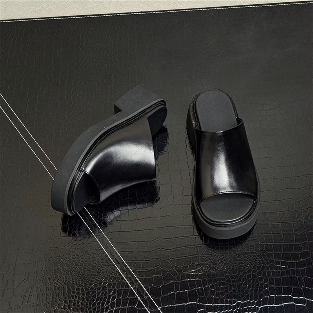 Classic Round Toe Leather Slippers