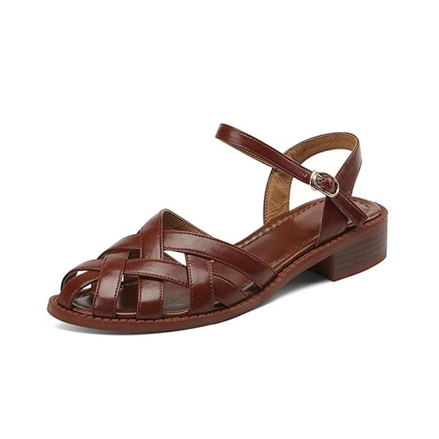 LuxeLeather Chic Round Toe Casual Sandals