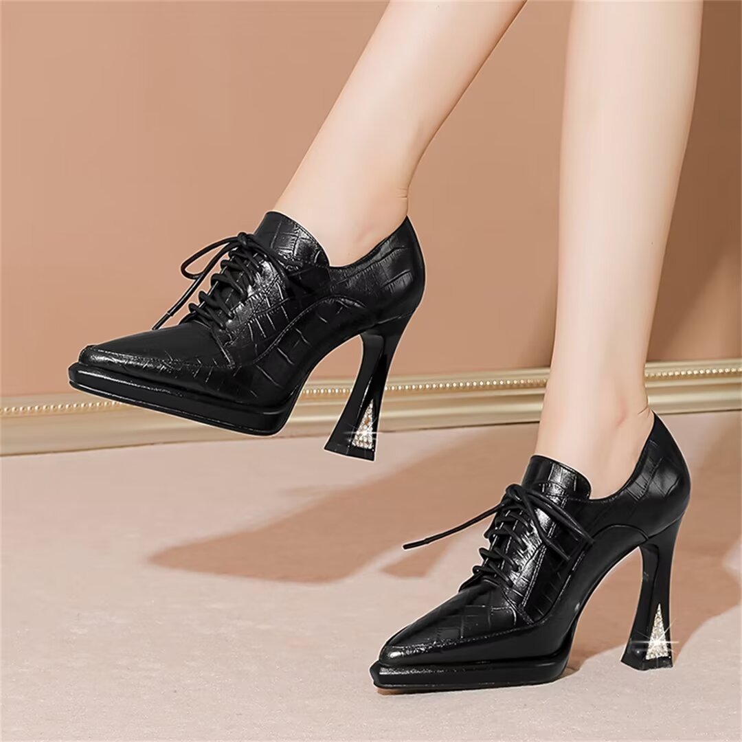 Lace-Up Cow Leather High Pumps