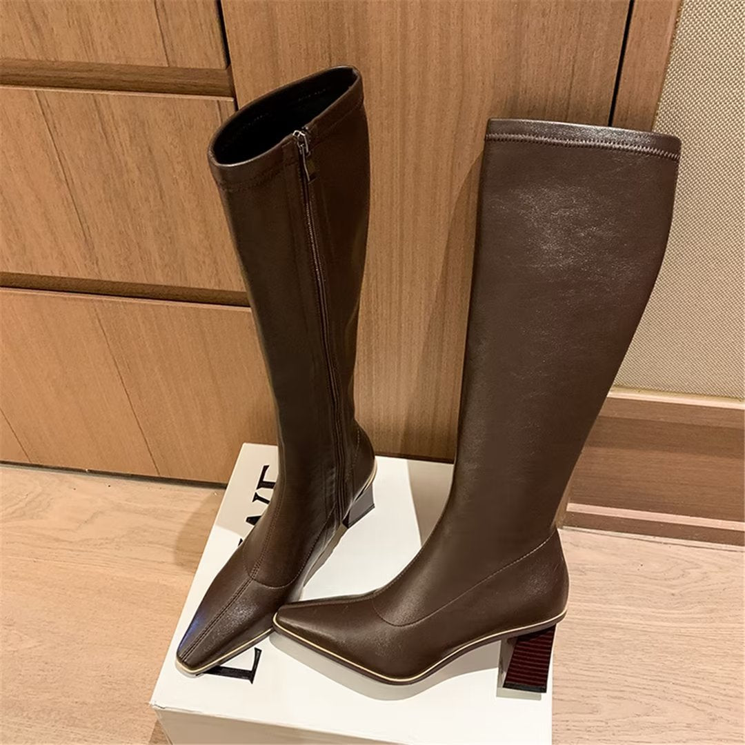 ChicVogue Elite Leather Square-Toe Winter Boots