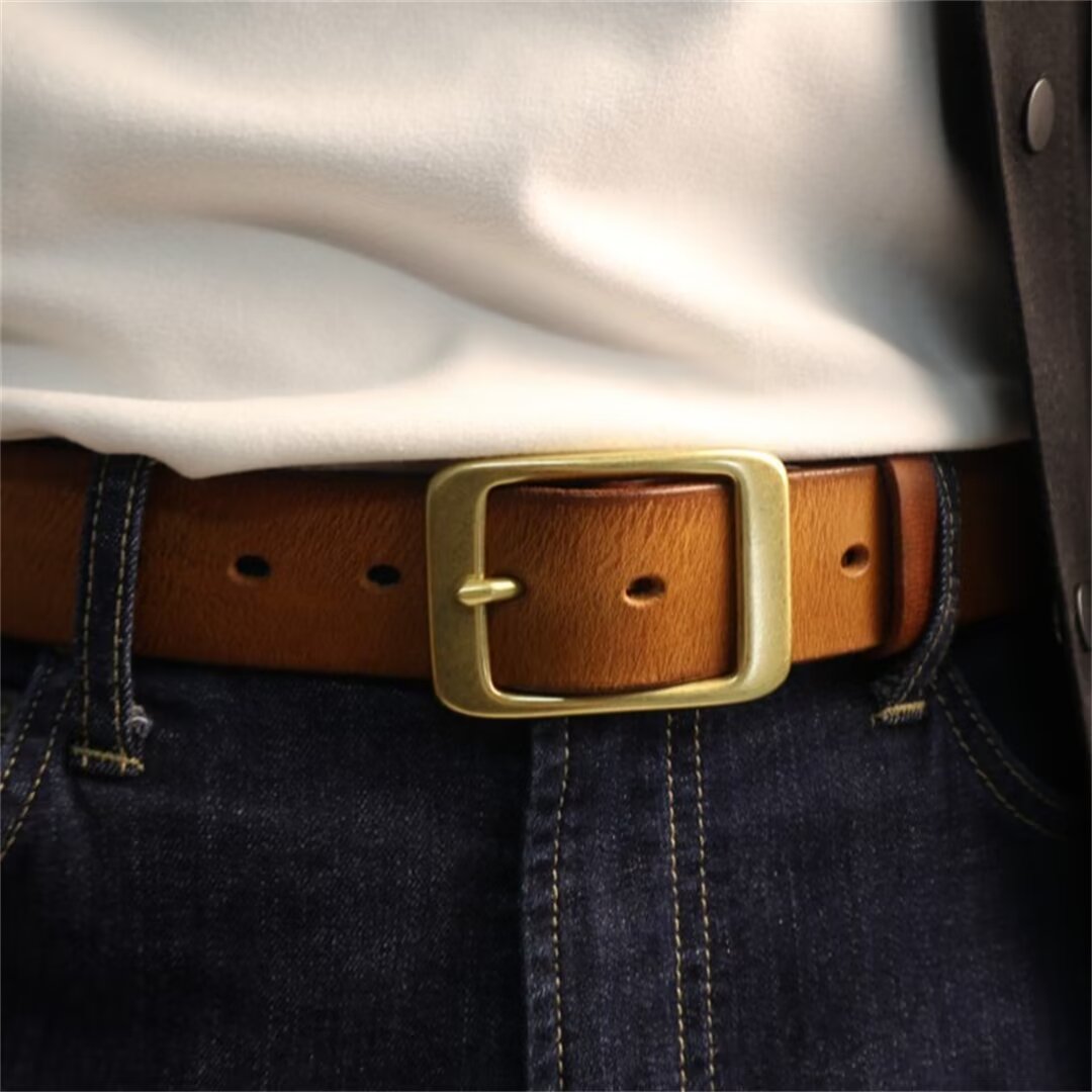 Elegant Copper Buckle Cowskin Belt