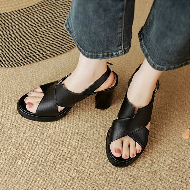 Sultry Fish Mouth Leather Sandals