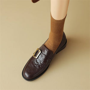 Round-Toe Comfort Leather Flats
