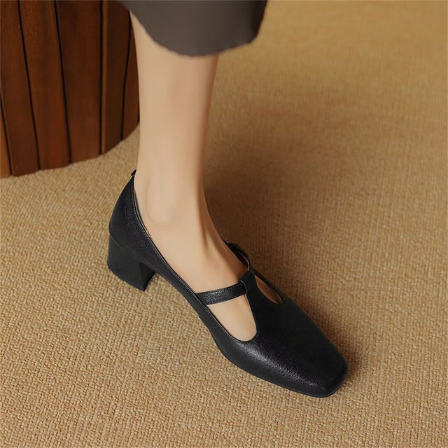 Square Toe Pumps with Buckle Closure