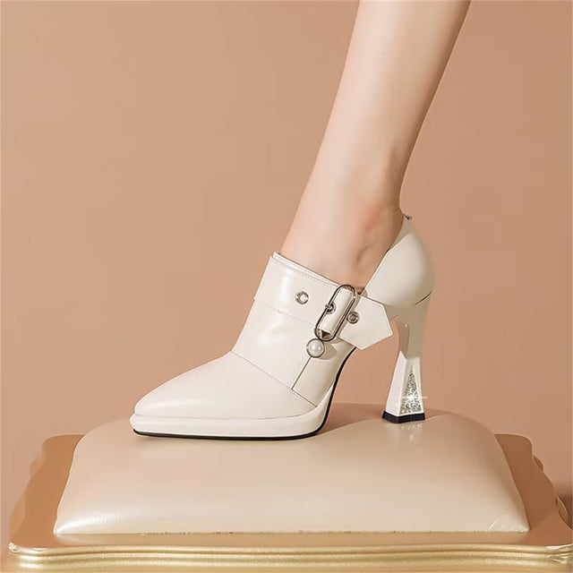 Buckle-Closure Cow Leather Heels