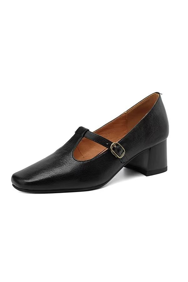 Square Toe Pumps with Buckle Closure