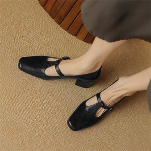 Square Toe Pumps with Buckle Closure