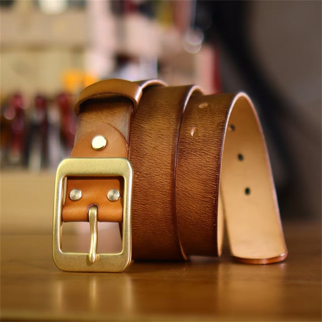 Elegant Copper Buckle Cowskin Belt