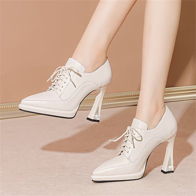 Lace-Up Cow Leather High Pumps