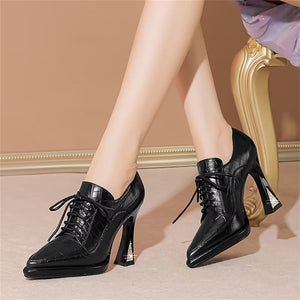 Lace-Up Cow Leather High Pumps