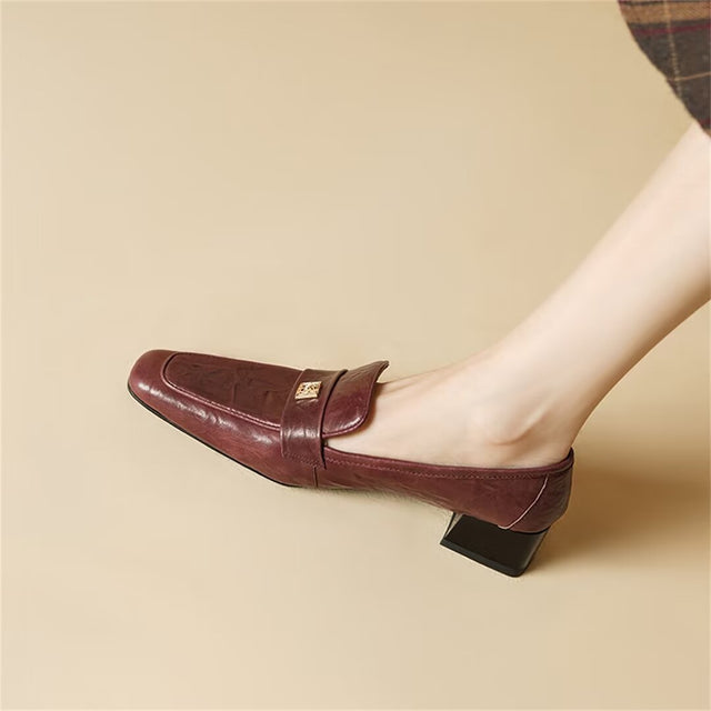 Modern Square-Toe Leather Pumps