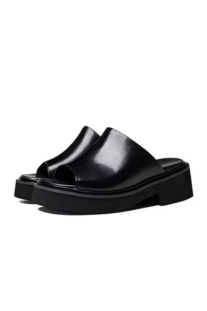 Classic Round Toe Leather Slippers
