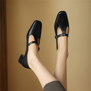 Square Toe Pumps with Buckle Closure