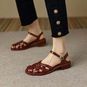 LuxeLeather Chic Round Toe Casual Sandals