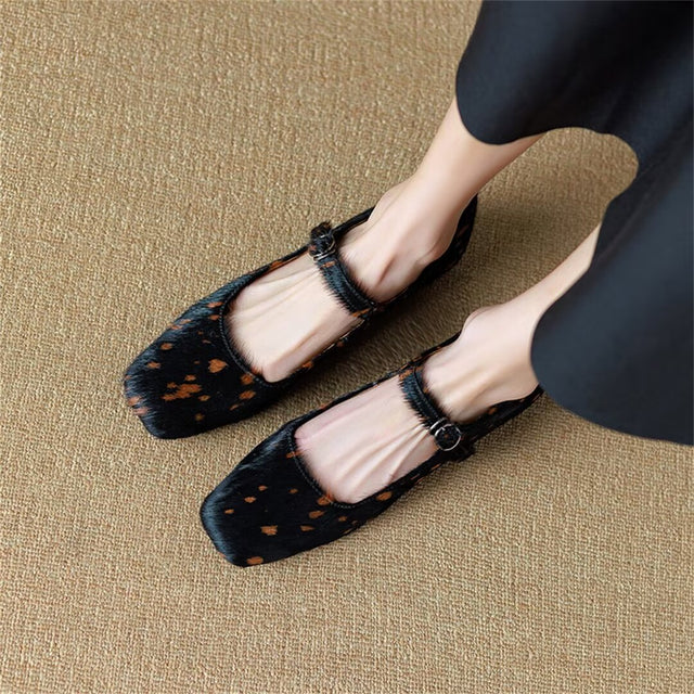 Luxurious Horsehair Square Toe Flats