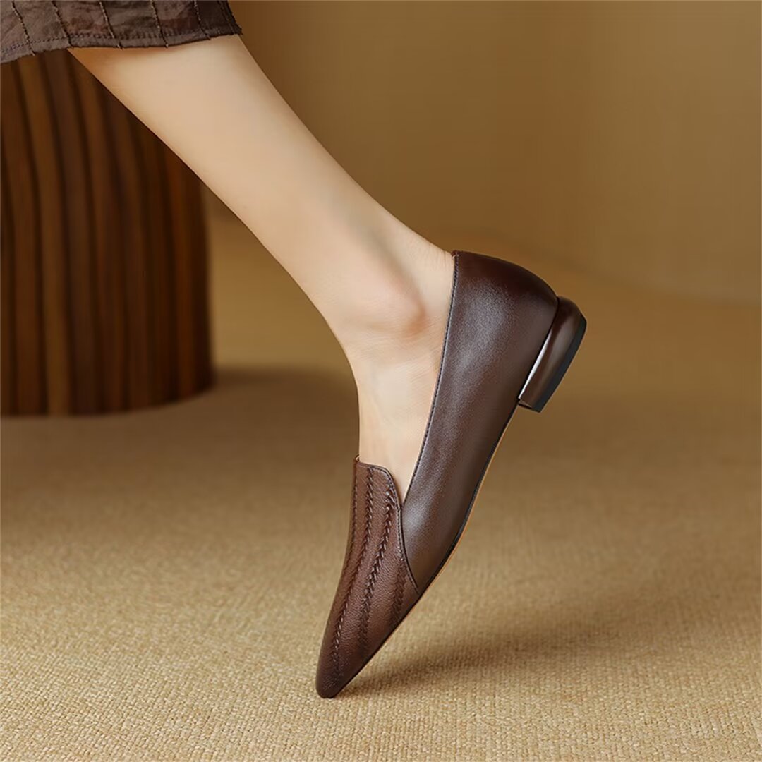 Sleek Pointed Toe Leather Flats